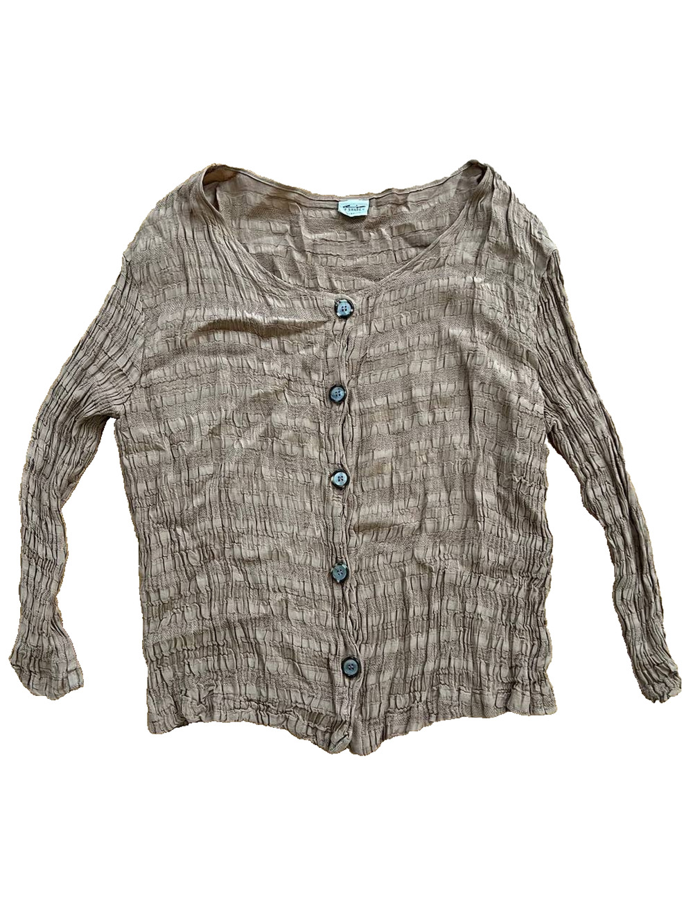 CP Shades Gray Cardigan/Top with Tortoise Shell Buttons USA Made Sz S A000882